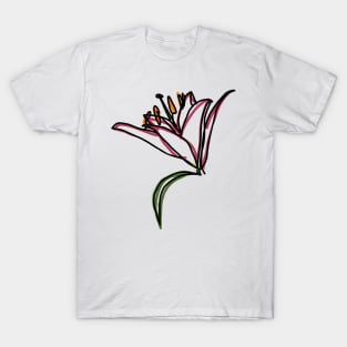 Lily Flower Color Line Drawing T-Shirt